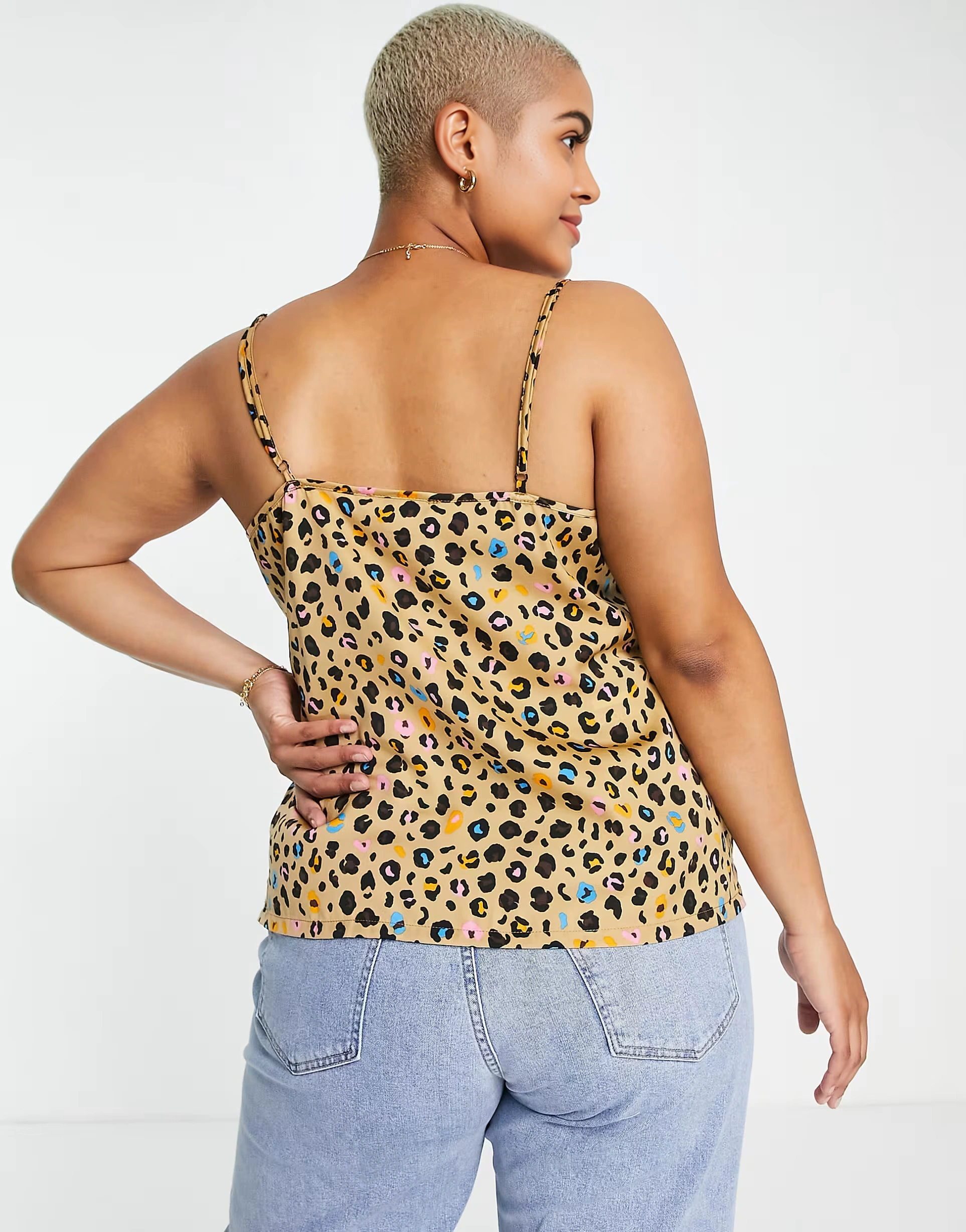 Never Fully Dressed Plus Womens Cami Top Co-Ord in Leopard Confetti