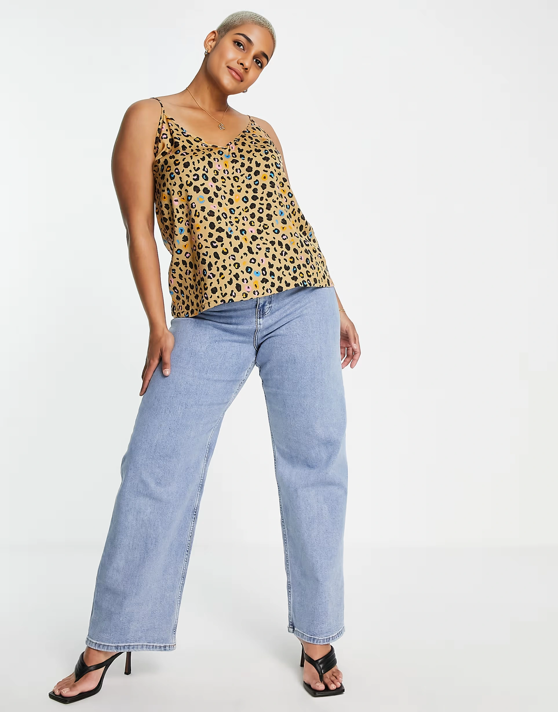 Never Fully Dressed Plus Womens Cami Top Co-Ord in Leopard Confetti