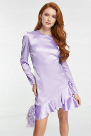 Flounce London Womens Satin Wrap Mini Dress in Lilac