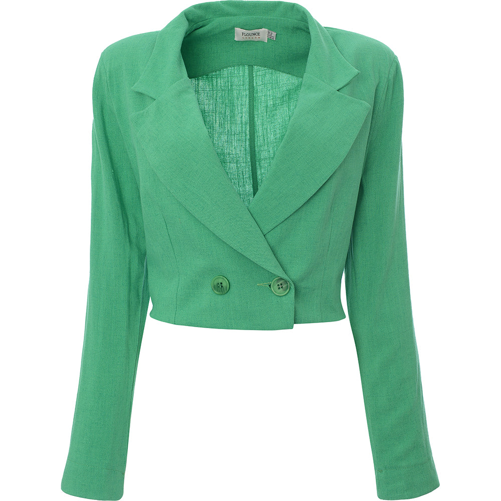 Flounce London Womens Green Satin Cropped Blazer Co-Ord