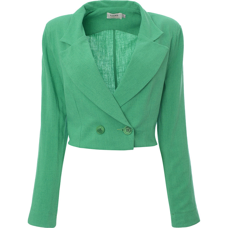 Flounce London Womens Green Satin Cropped Blazer Co-Ord