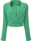 Flounce London Womens Green Satin Cropped Blazer