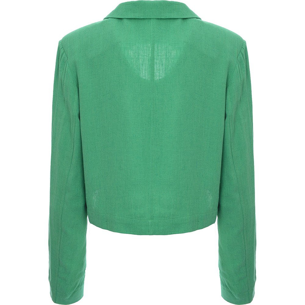 Flounce London Womens Green Satin Cropped Blazer