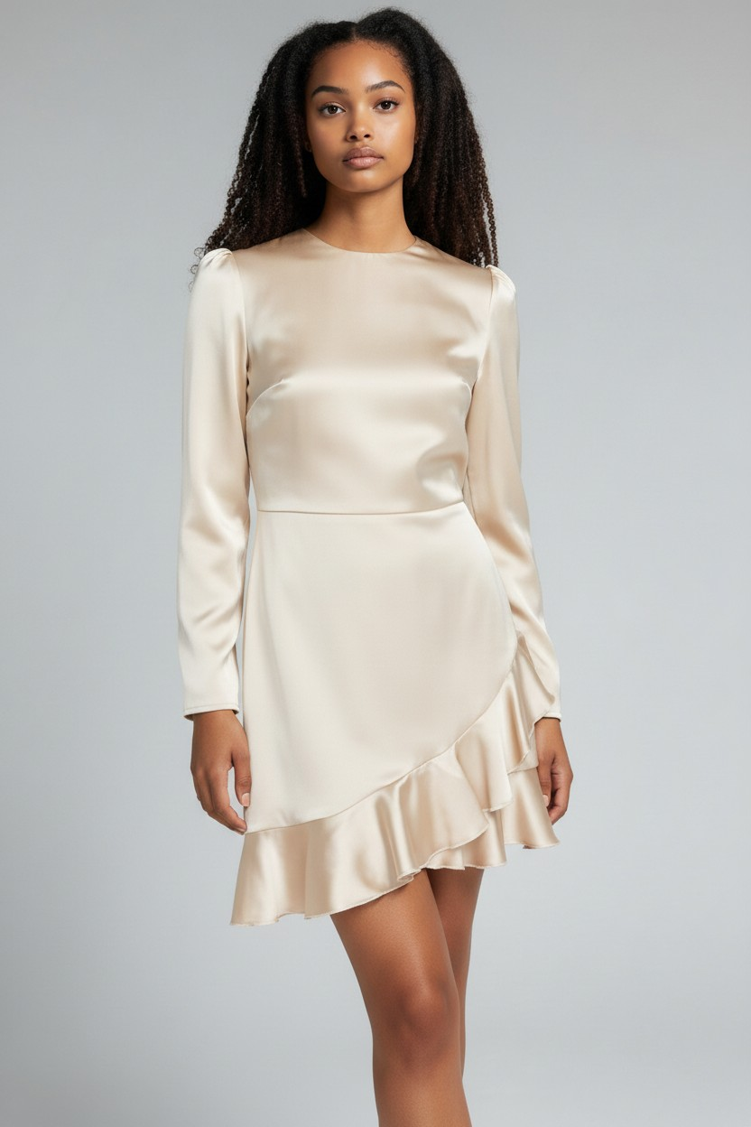 Flounce London Petite Womens Satin Wrap Mini Dress in Mink