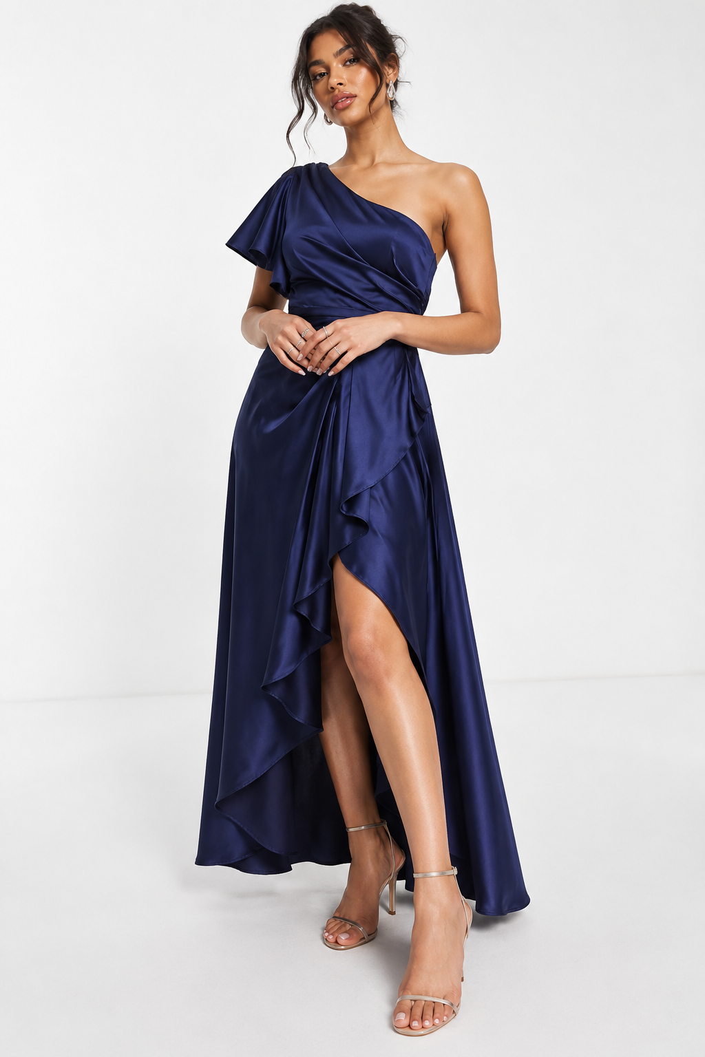 True Violet Womens Satin Wrap Maxi Dress In Navy