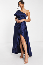 True Violet Womens Satin Wrap Maxi Dress In Navy