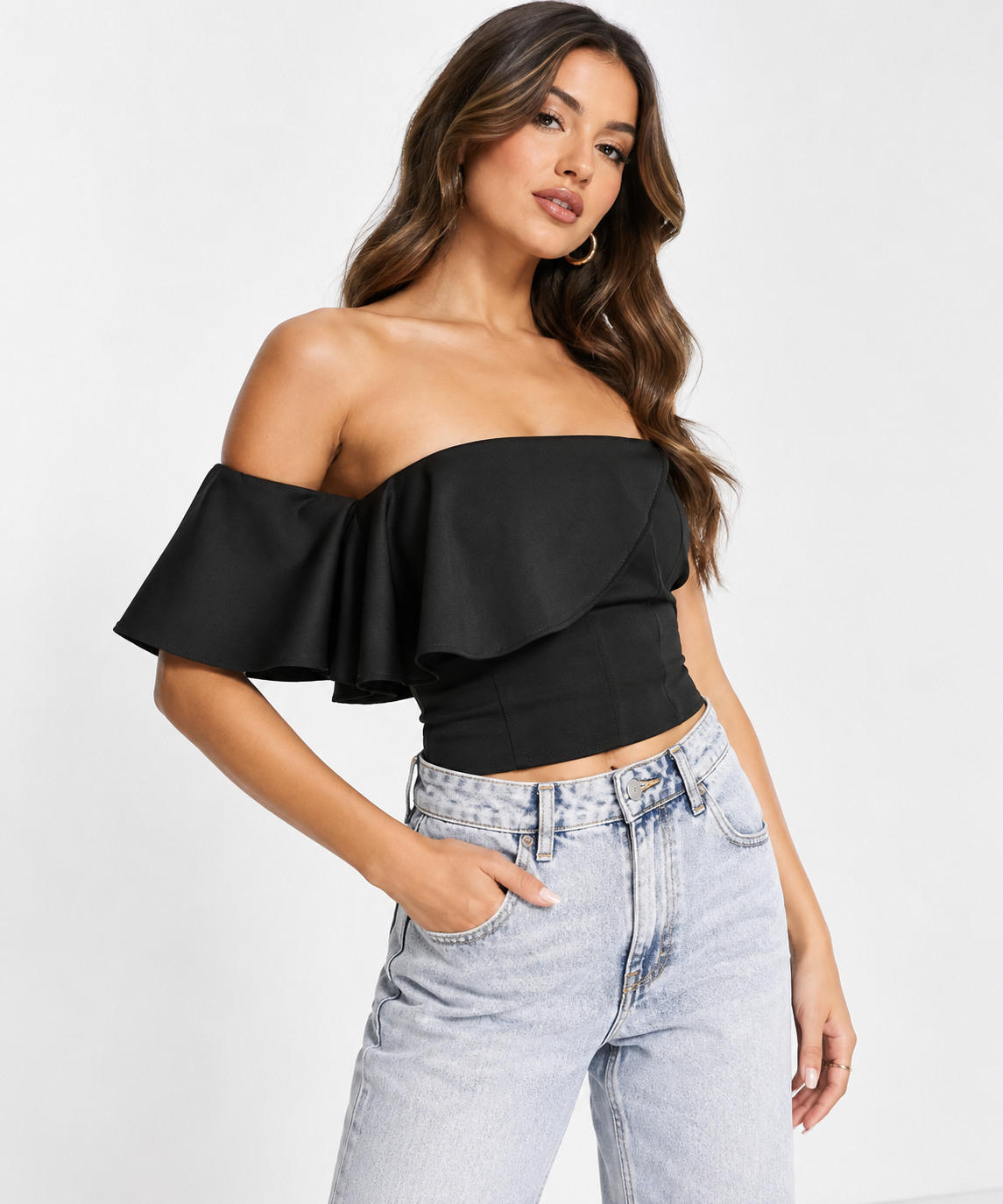 True Violet Womens Bandeau Structured Scuba Cropped Top In Black