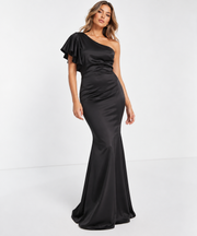 True Violet Womens One Shoulder Satin Maxi Dress In Black
