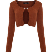 Heartbreak Women's Brown Fluffy Knit Crop Top