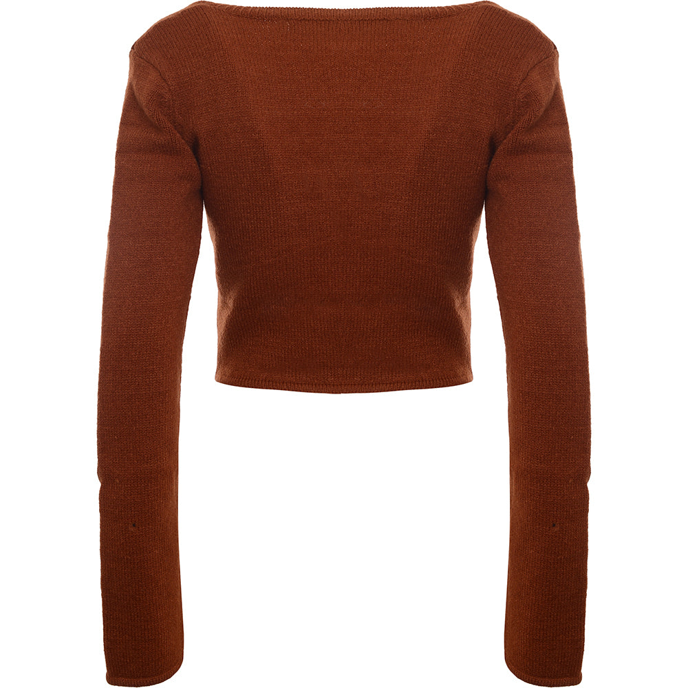 Heartbreak Women's Brown Fluffy Knit Crop Top