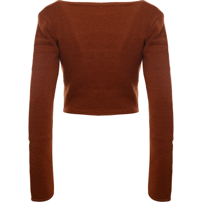 Heartbreak Women's Brown Fluffy Knit Crop Top