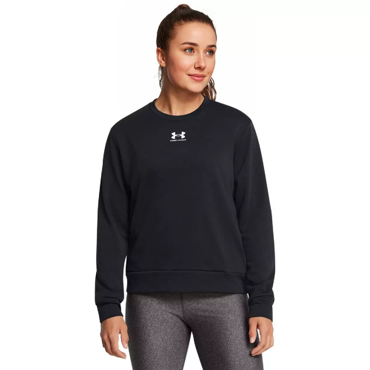 Womens Under Armour Rival Terry Crew Sweatshirt With Central Logo in Black