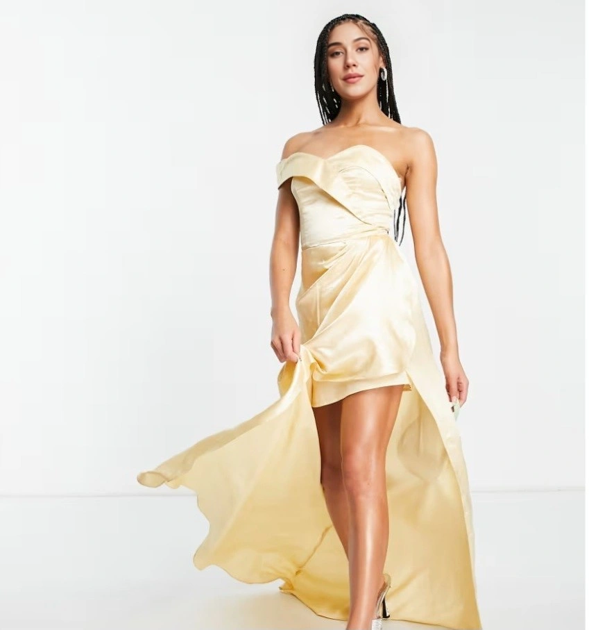 Yaura Womens One Shoulder Satin Drape Maxi Dress In Champagne Gold