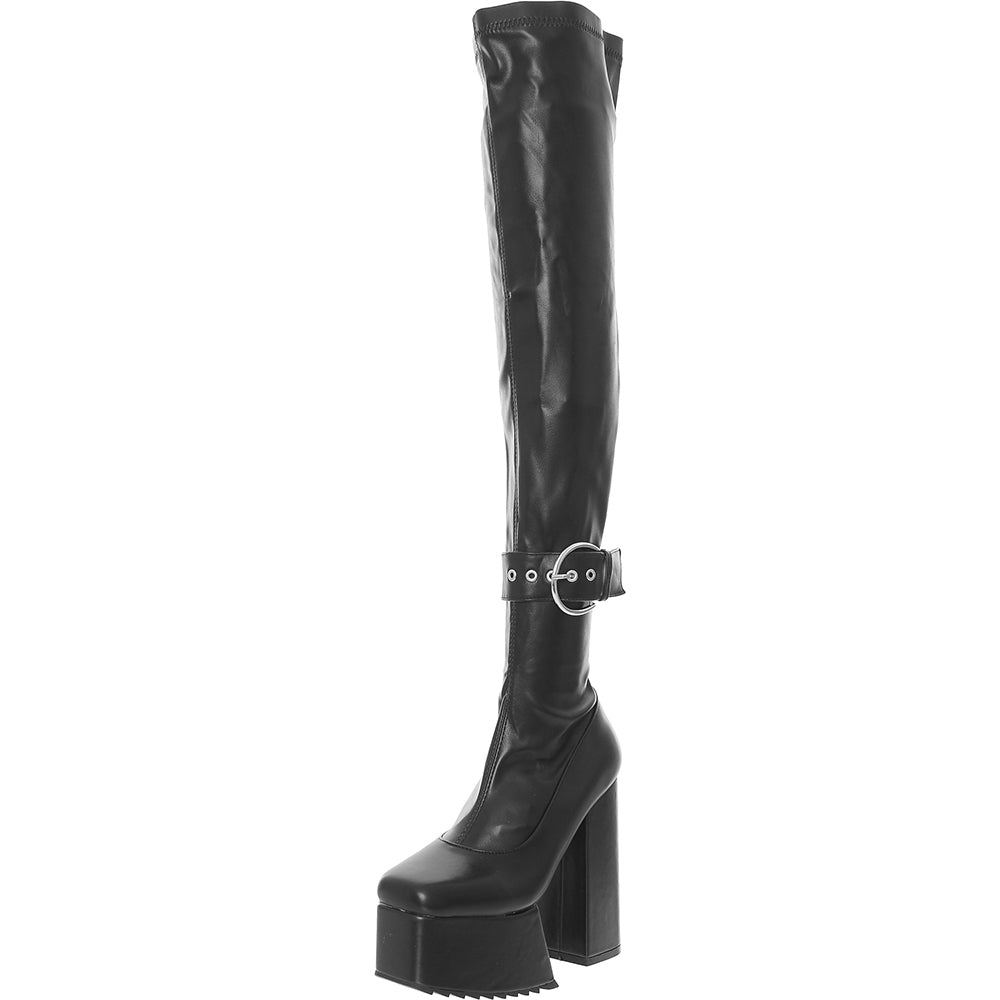 Lamoda Women's Black Over The Knee Extreme Platform Boots With Buckle