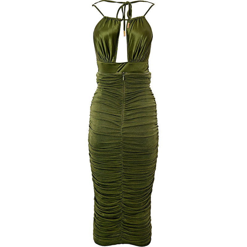 Rare London Women's Cut-Out Detail Ruched Midi Dress