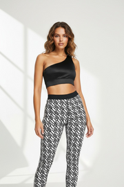 Hiit Womens One Shoulder Crop Top In Black Gloss