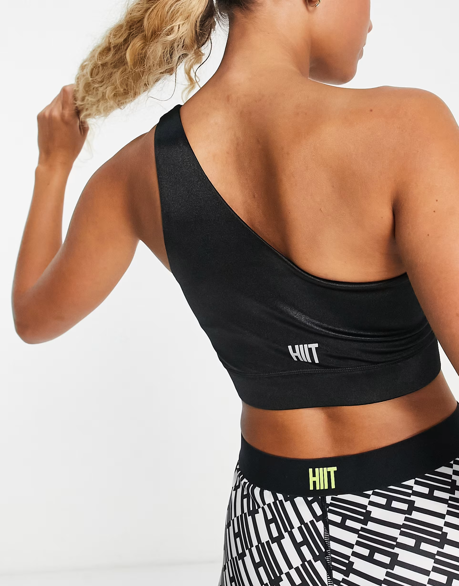 Hiit Womens One Shoulder Crop Top In Black Gloss