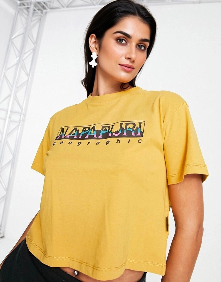 Womens Napapijri Box Logo Crop T-Shirt In Yellow
