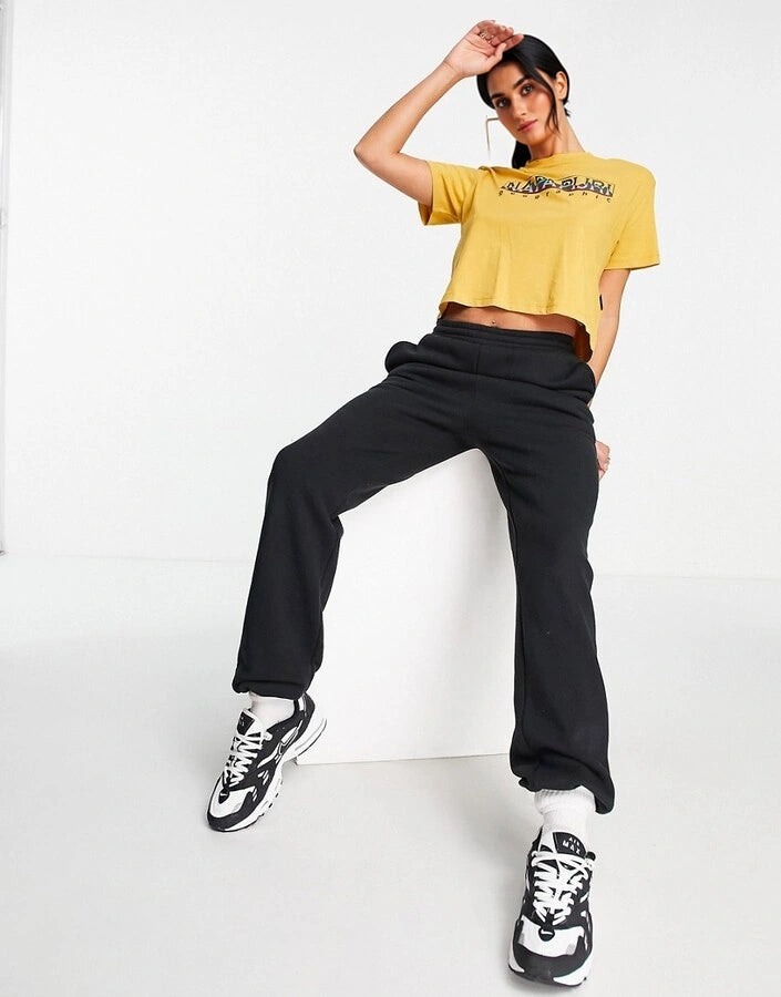 Womens Napapijri Box Logo Crop T-Shirt In Yellow