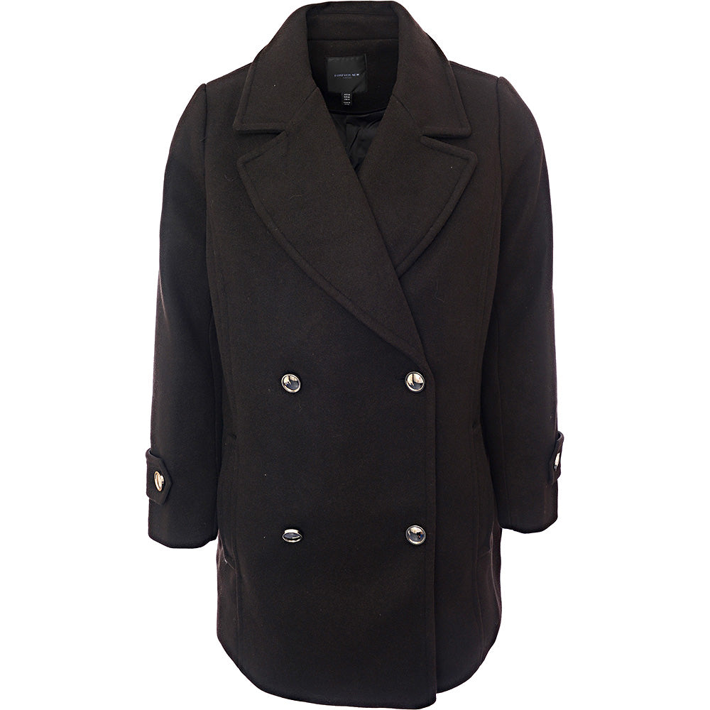 Forever New Women's Curve Smart Collared Pea Coat in Black