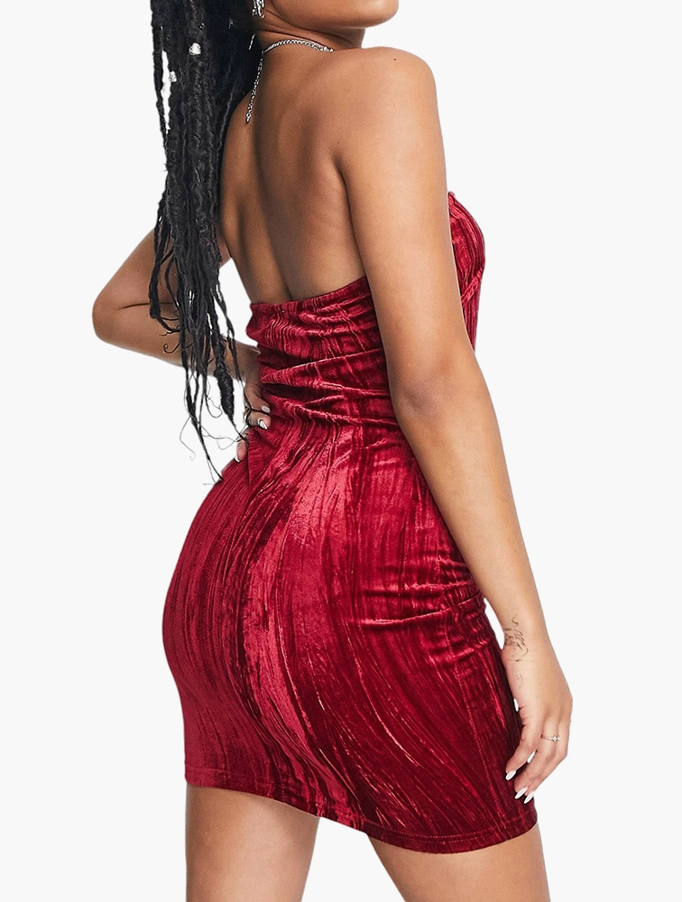Extro & Vert Petite Womens Bandeau Mini Dress in Red Velvet