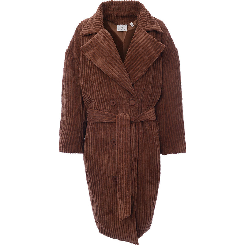 Daisy Street Womens Brown Midi Corduroy Coat with Tie