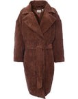 Daisy Street Womens Brown Midi Corduroy Coat with Tie