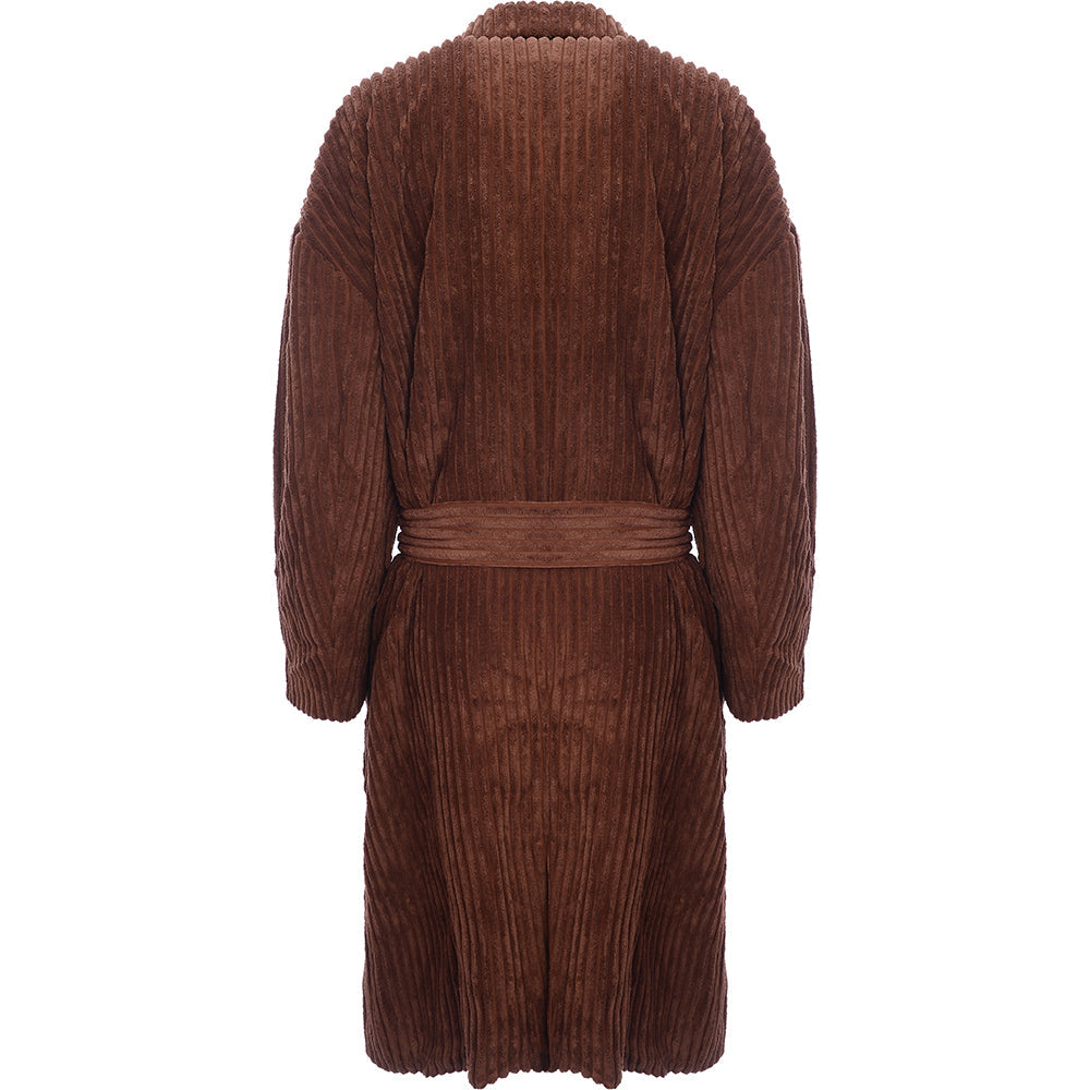 Daisy Street Womens Brown Midi Corduroy Coat with Tie