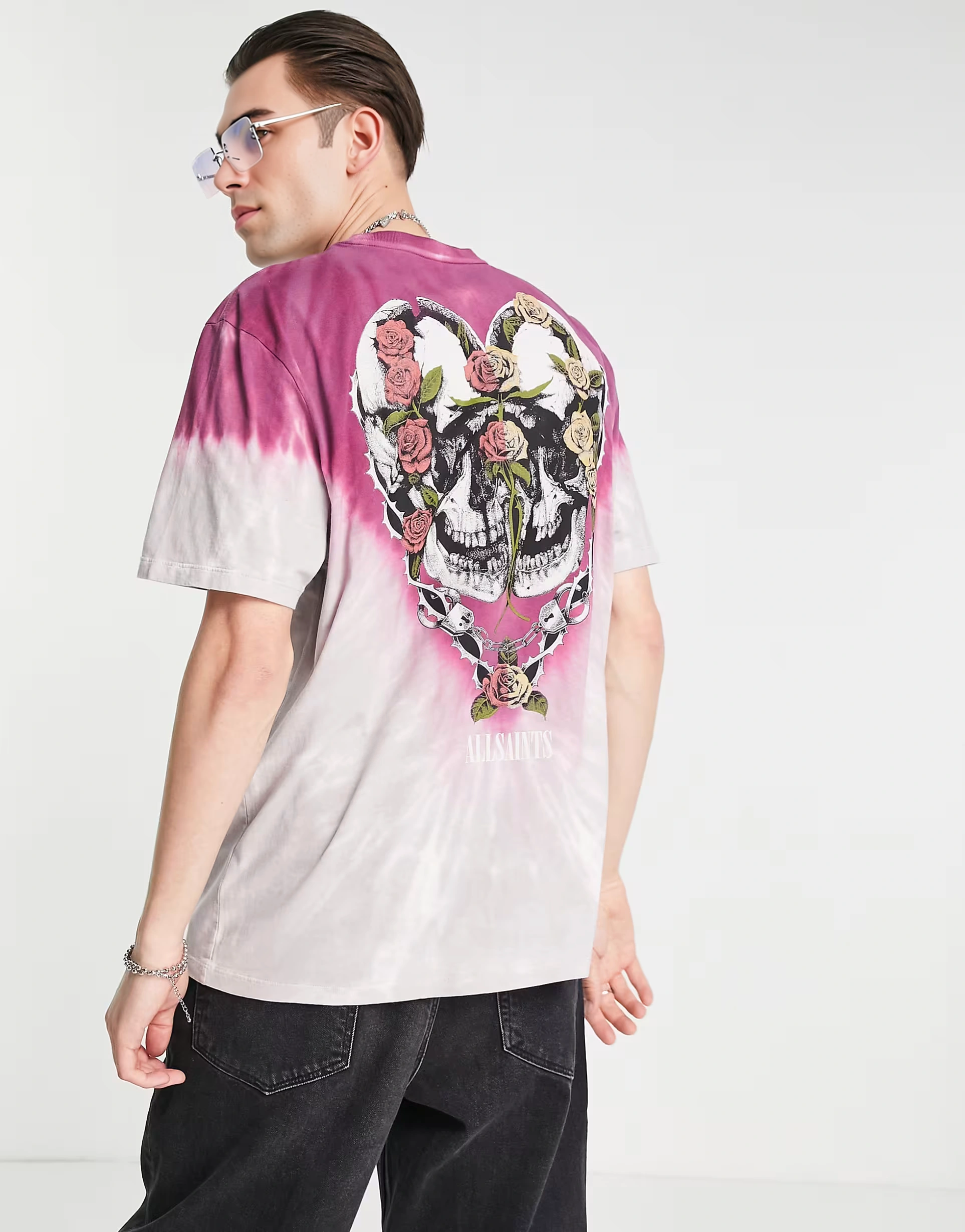 AllSaints Mens Danny Heart Logo T-Shirt In Pink