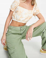 Abercrombie & Fitch Womens Ruched Crop Top in Floral Print