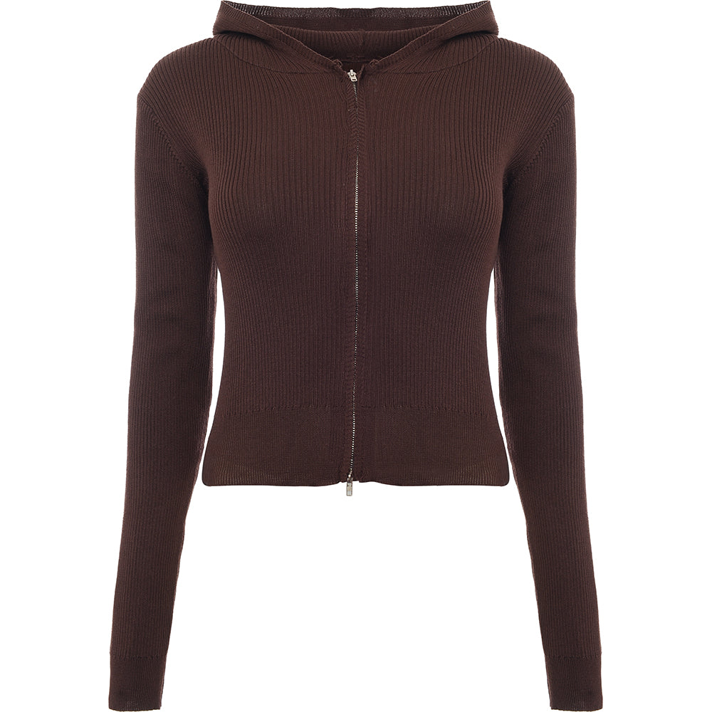 Daisy Street Women's Brown Zip Up Knit Cardigan