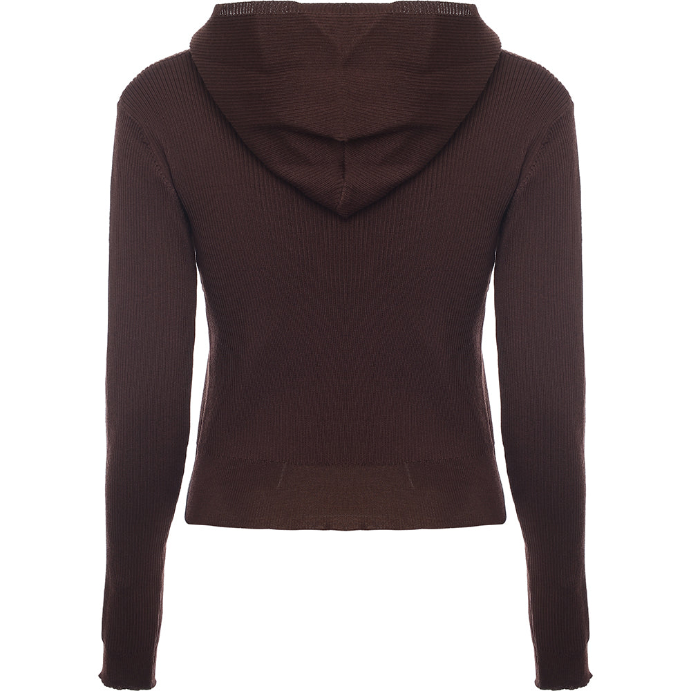 Daisy Street Women's Brown Zip Up Knit Cardigan