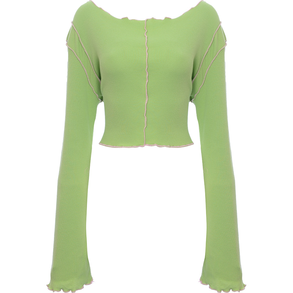 Daisy Street Women's Plus Long Sleeve Rib Crop in Green