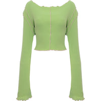 Daisy Street Women's Plus Long Sleeve Rib Crop in Green