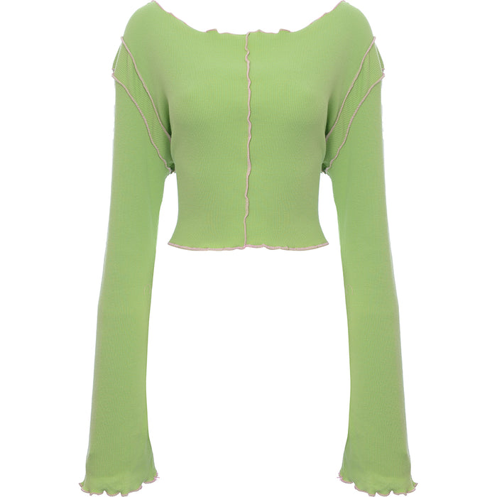 Daisy Street Women's Plus Long Sleeve Rib Crop in Green