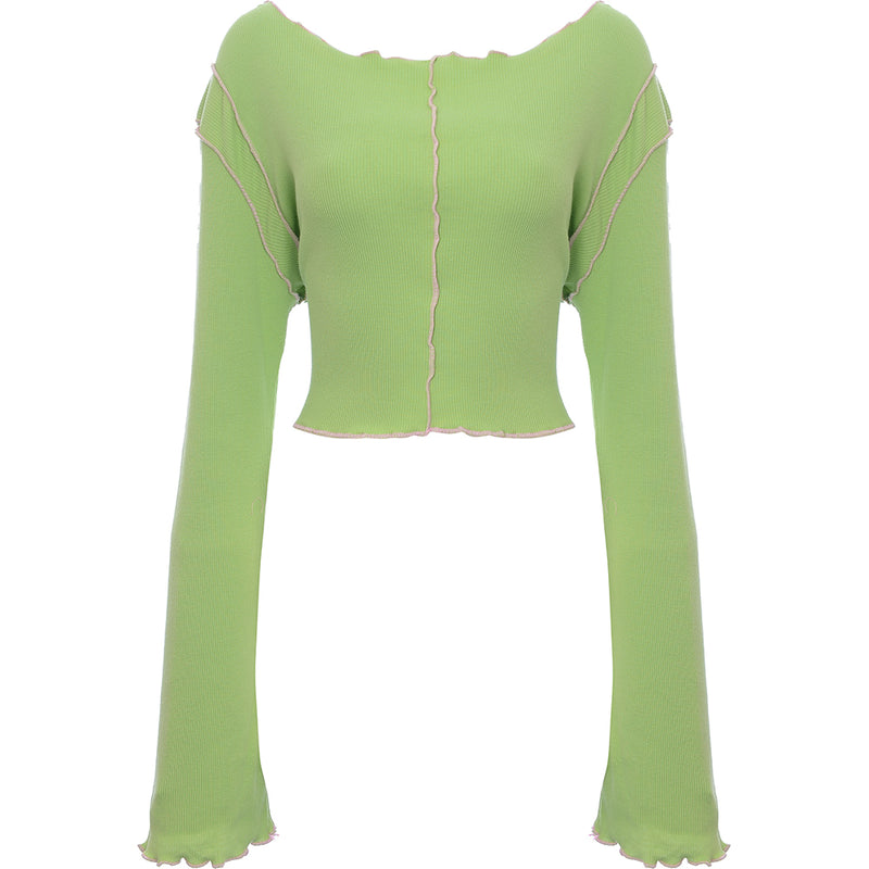 Daisy Street Women's Plus Long Sleeve Rib Crop in Green