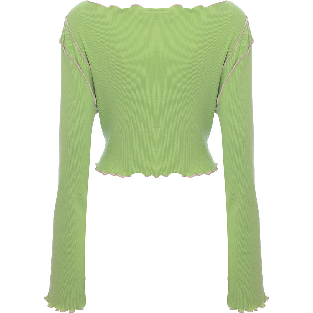 Daisy Street Women's Plus Long Sleeve Rib Crop in Green