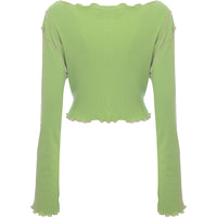 Daisy Street Women's Plus Long Sleeve Rib Crop in Green