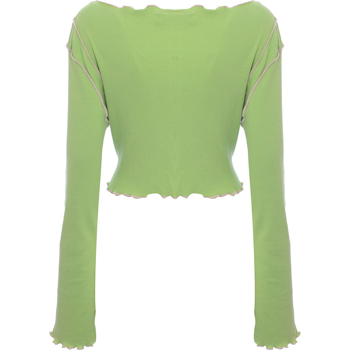 Daisy Street Women's Plus Long Sleeve Rib Crop in Green