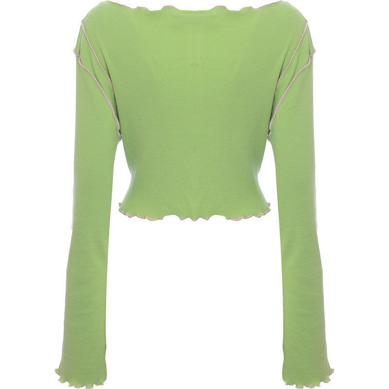 Daisy Street Women's Plus Long Sleeve Rib Crop in Green