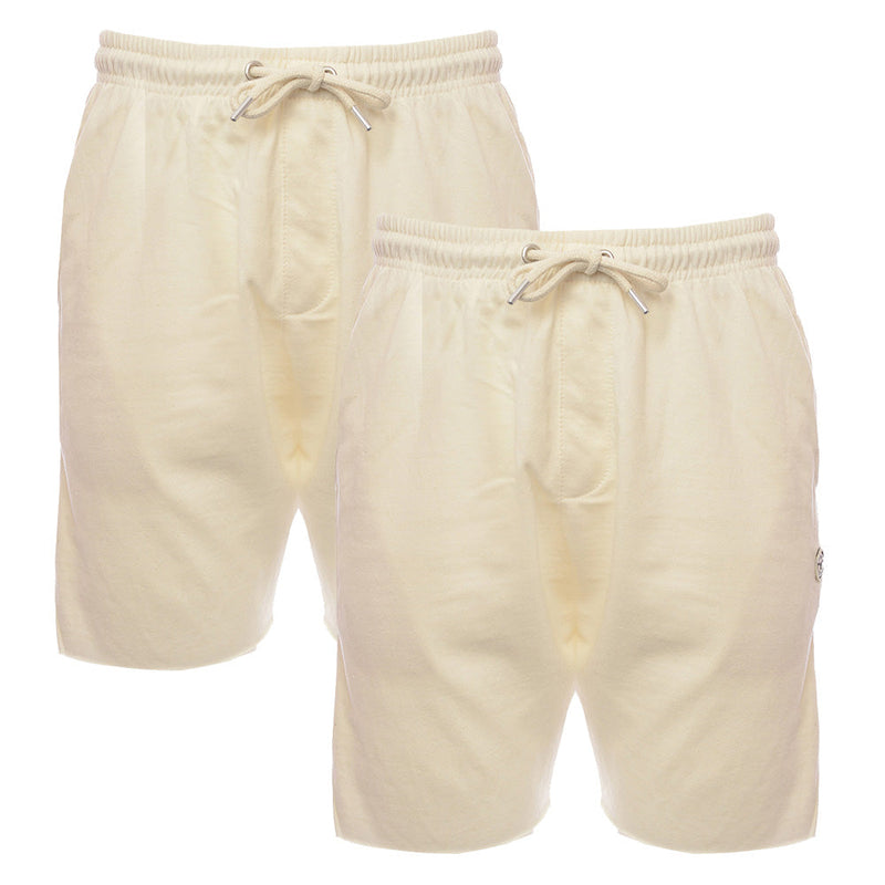 Le Breve Mens Cream 2 Pack Raw Edge Jersey Shorts