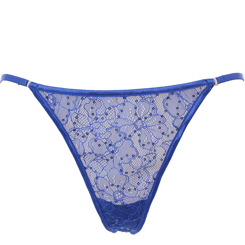 Wild Lovers Womens Priscilla Sequin Lace Thong In Blue