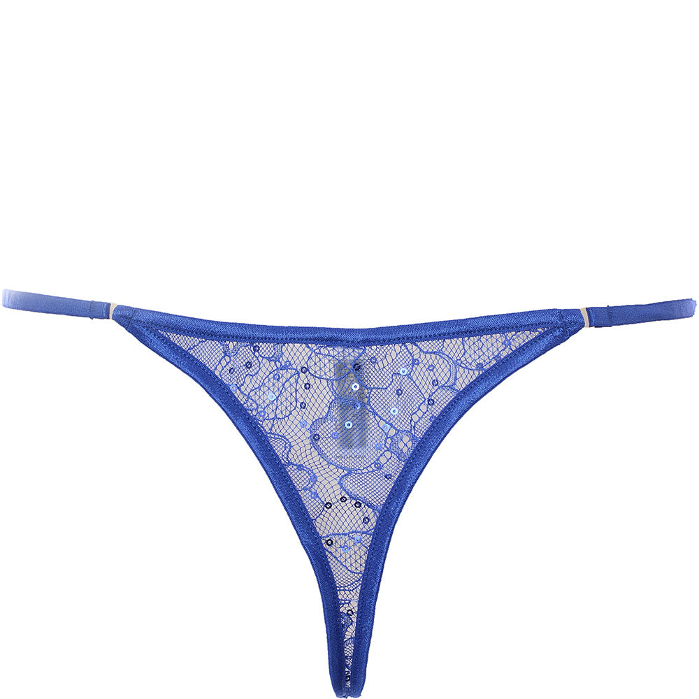 Wild Lovers Womens Priscilla Sequin Lace Thong In Blue