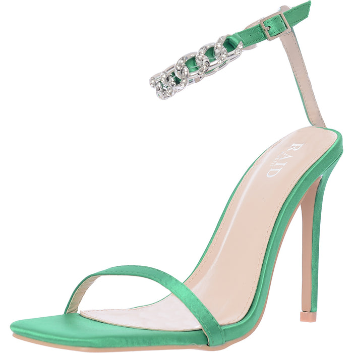 Raid Women's Green Wide Fit Revvy Heeled Sandals With Embellished Ankle Strap