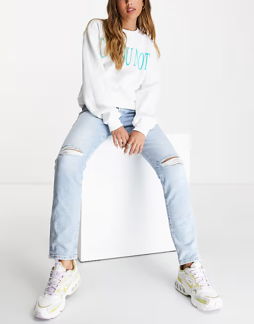 Polo Ralph Lauren Womens Straight Leg Knee Rip in Blue