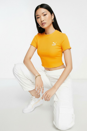 Puma Womens Acid Bright Lettuce Hem Crop Top in Orange
