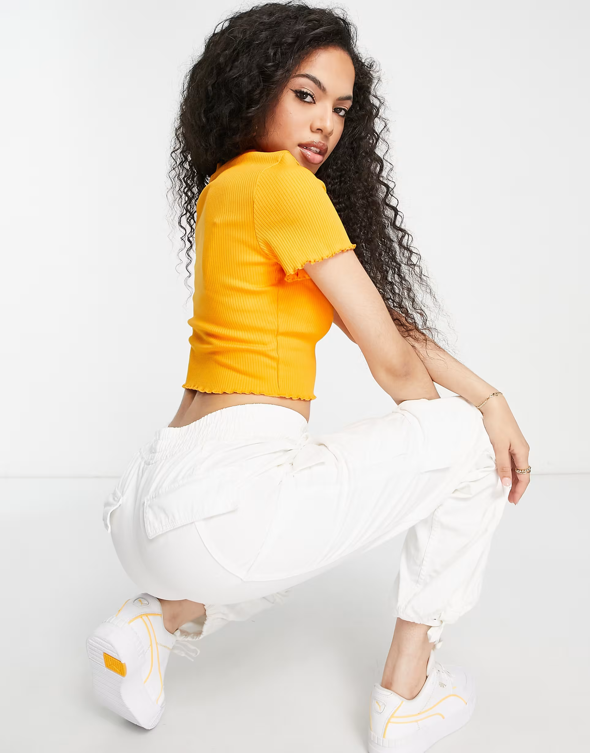 Puma Womens Acid Bright Lettuce Hem Crop Top in Orange