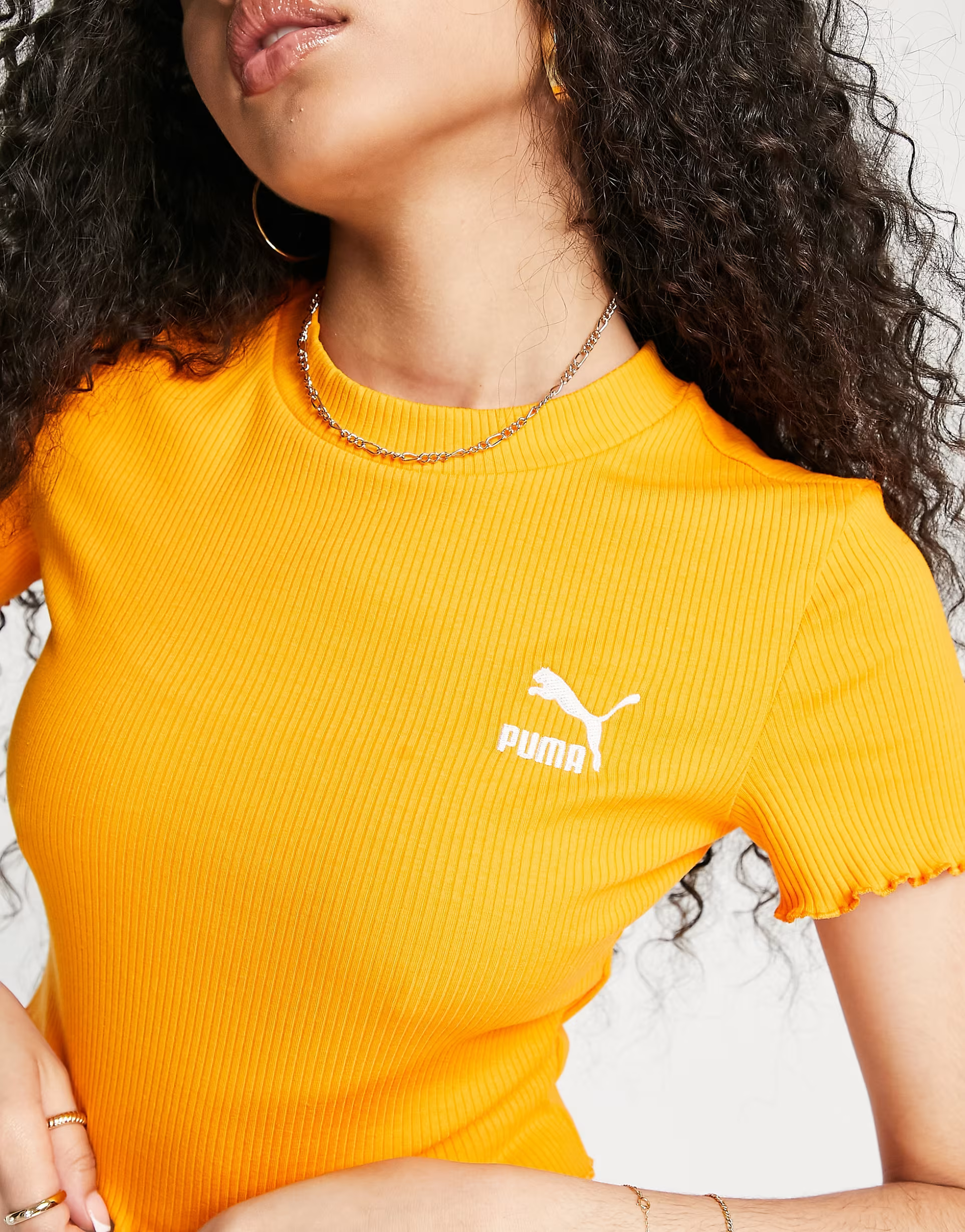 Puma Womens Acid Bright Lettuce Hem Crop Top in Orange