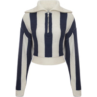 Edited Women's Navy Stripe Wool Blend Half Zip Jumper with Oversized Collar