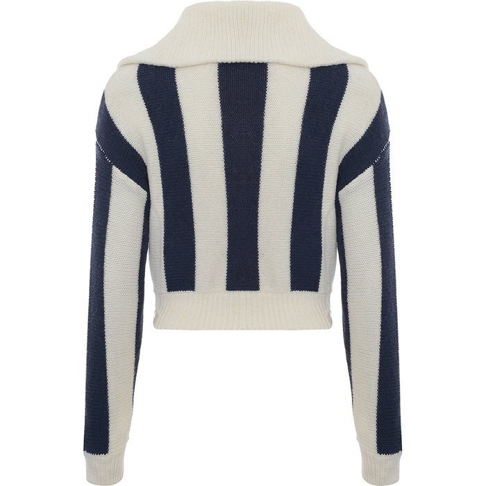 Edited Women's Navy Stripe Wool Blend Half Zip Jumper with Oversized Collar